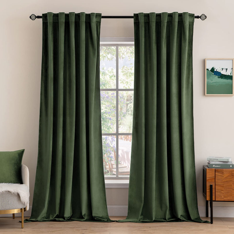 MIULEE velvet curtains olive green close-up showing soft fabric and luxurious drape