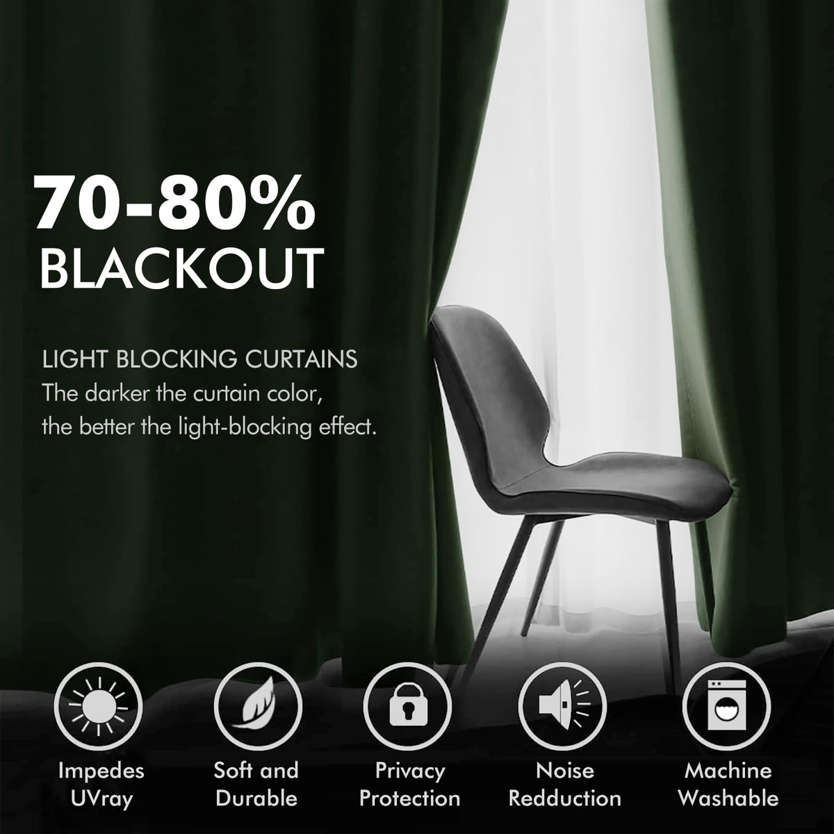 MIULEE olive green velvet curtains feature silky texture and smooth glide for easy operation.