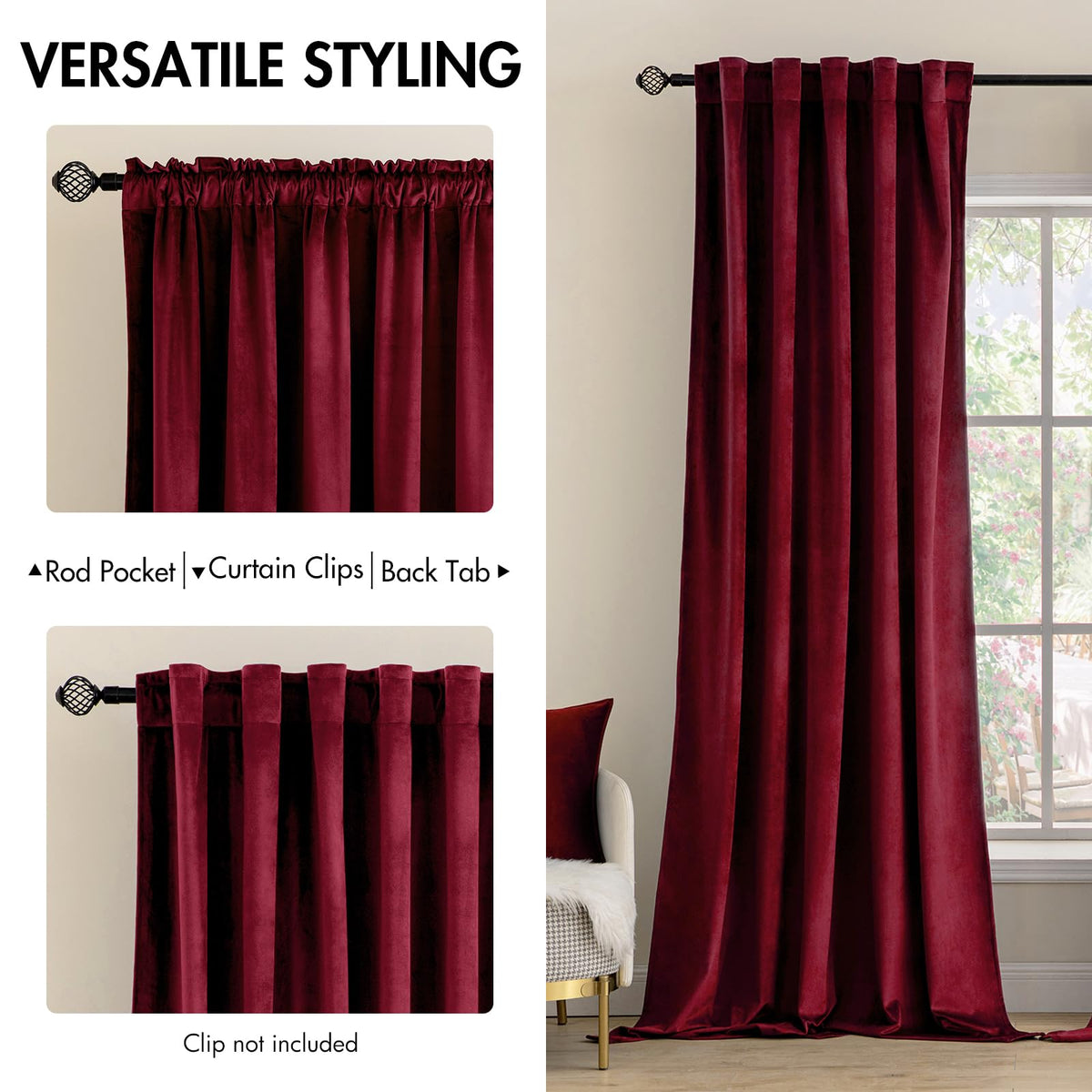 MIULEE velvet curtains rod-pocket and back-tab design for easy hanging.