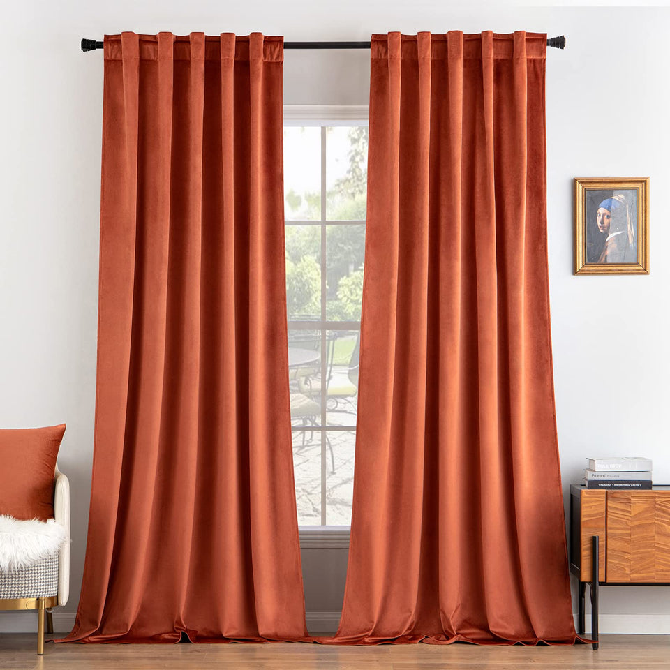 MIULEE velvet curtains in terracotta close-up with soft texture and elegant drape