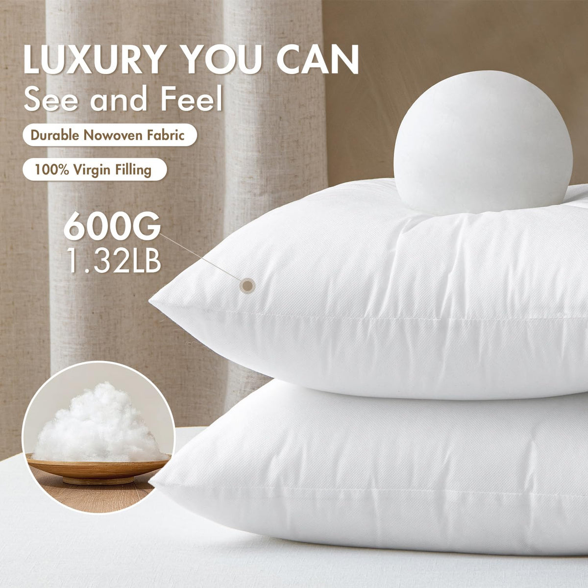MIULEE virgin microfiber-fill close-up showing fluffy resilience and support.