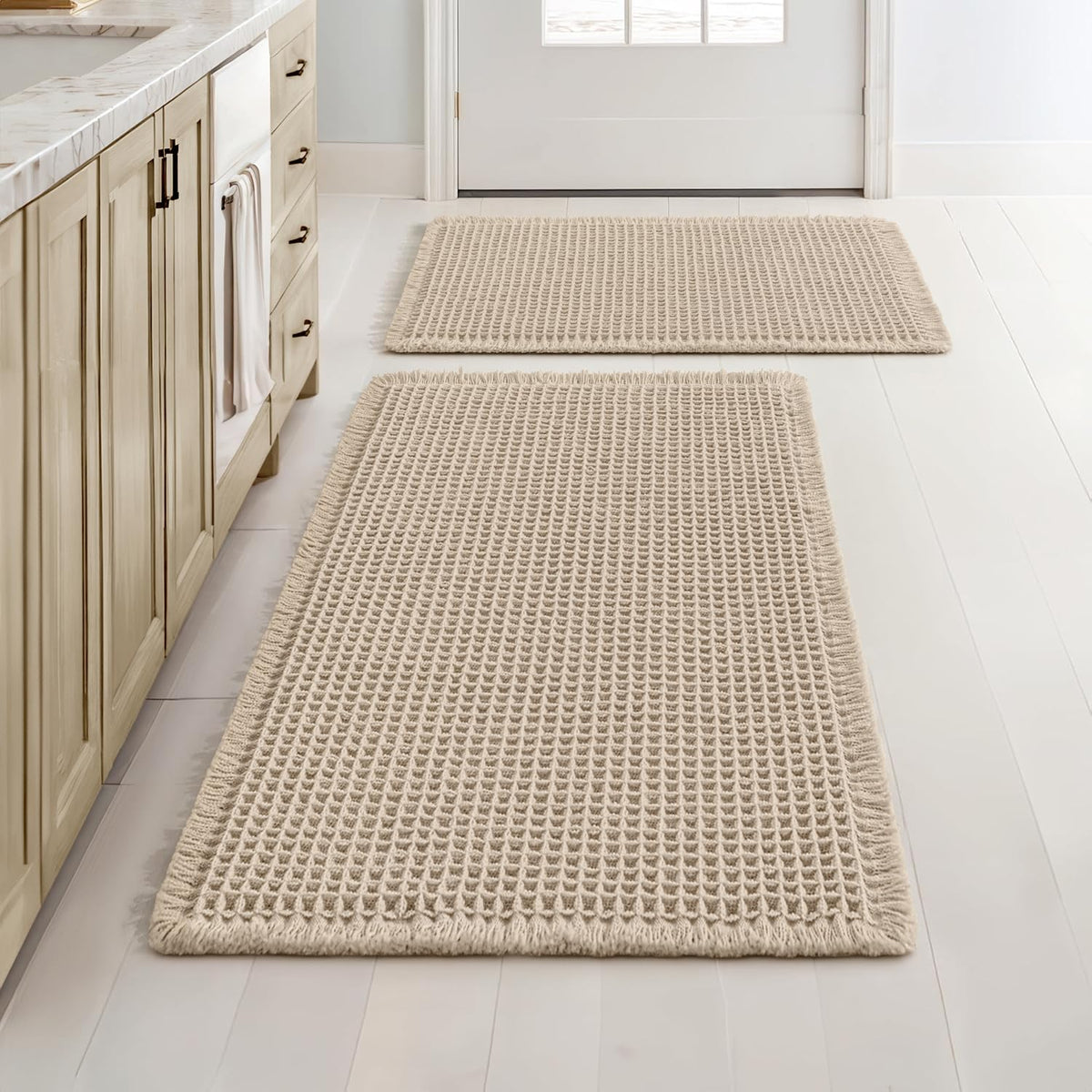 MIULEE waffle bath mat 17x24 in pale beige with plush texture and absorbent surface