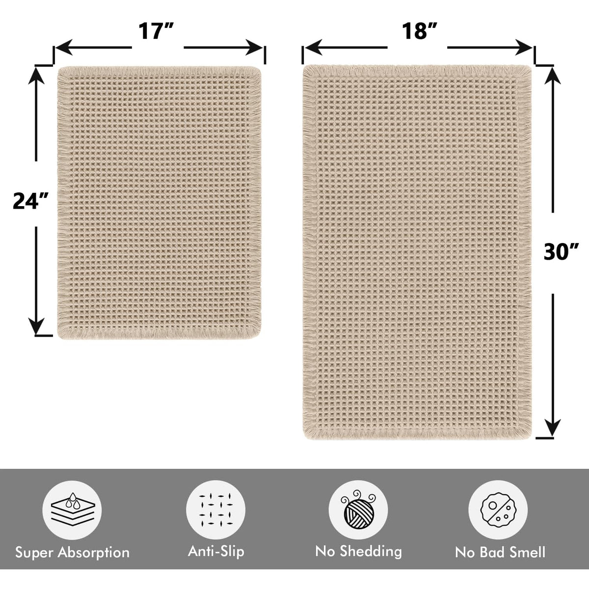 MIULEE waffle bath mat 18x30 in pale beige showing generous coverage