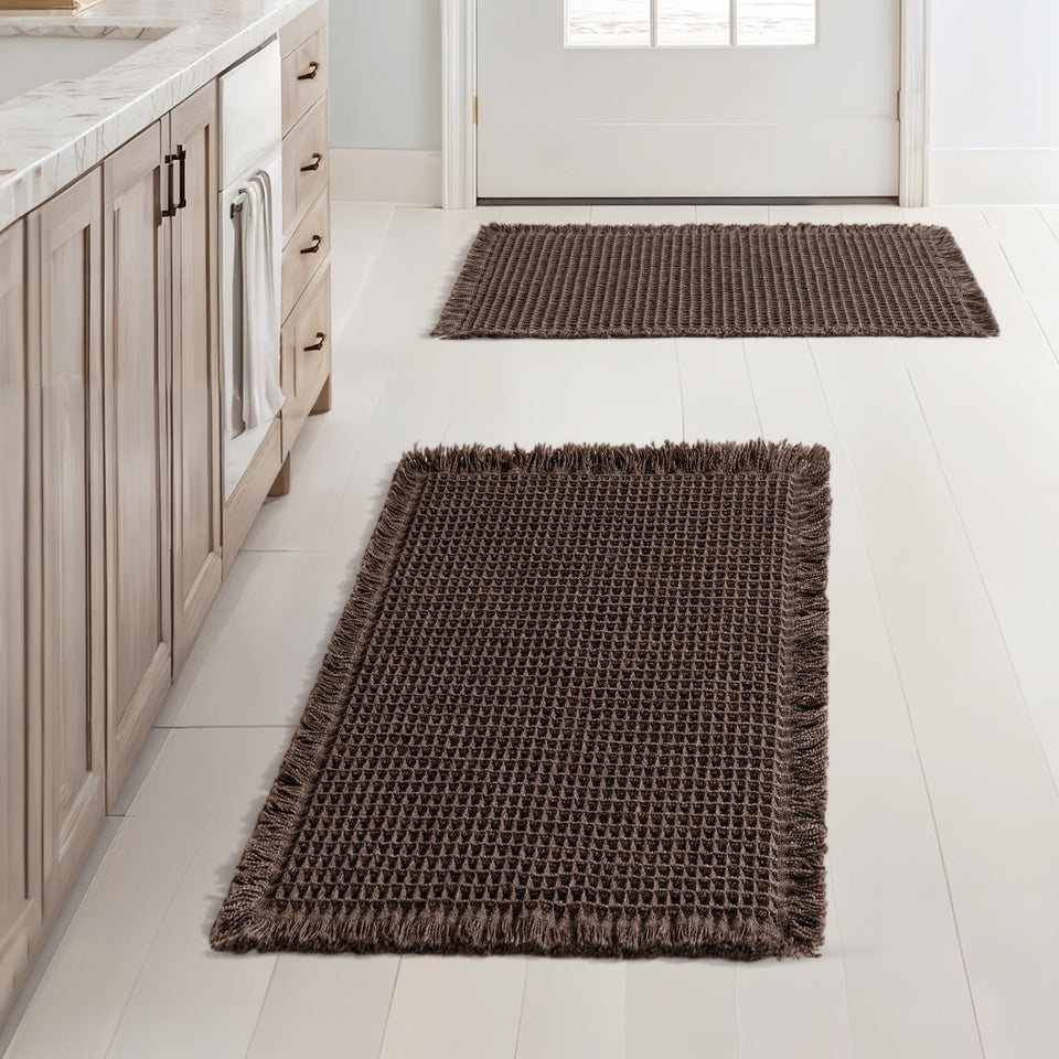 MIULEE waffle bath mats chocolate 17x24 inch; keeps feet dry and warm