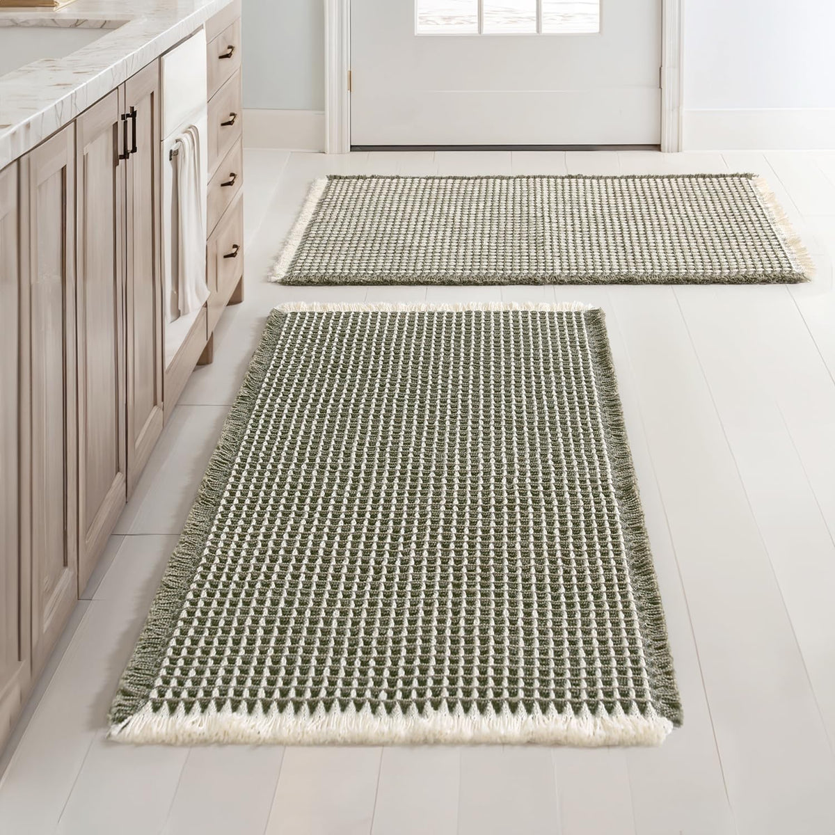 MIULEE waffle bath mats in green and cream for 18x30 set, absorbent and stylish