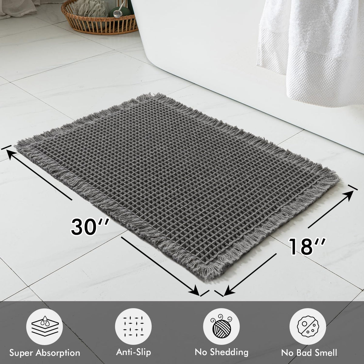 MIULEE waffle bath mats with non-slip backing for safe footing on smooth floors.