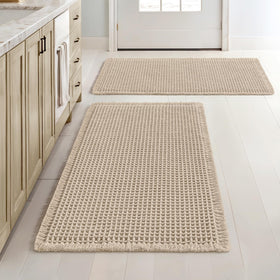 MIULEE waffle bath mats in pale beige provide a dry, cozy touch after shower time.