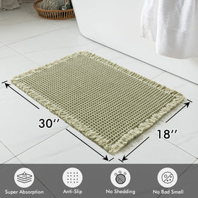 MIULEE waffle bath rug set with sage green color and full coverage in a bathroom.
