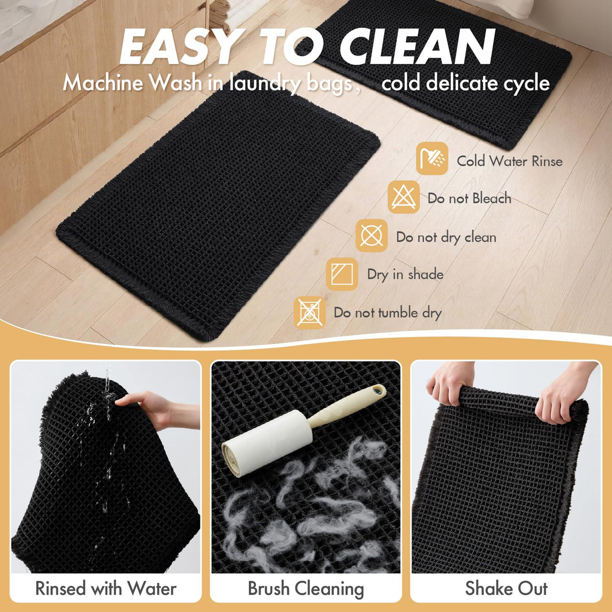 MIULEE waffle bath rugs set 2 machine washable for easy upkeep and quick freshening