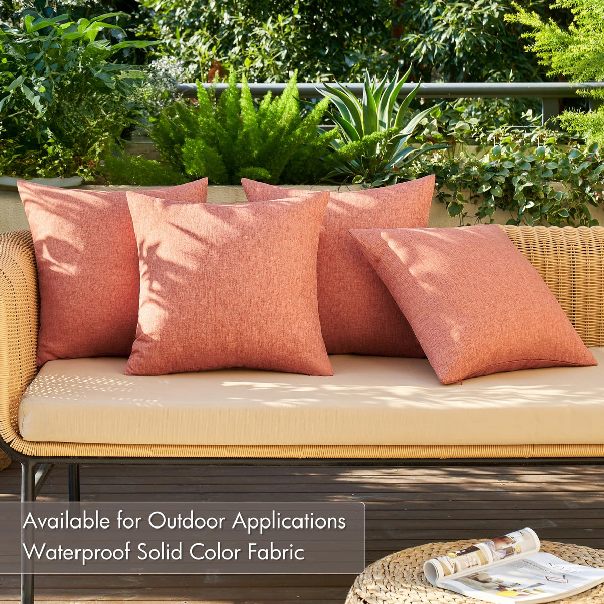 MIULEE waterproof outdoor pillow cover keeps cushions dry during rain.