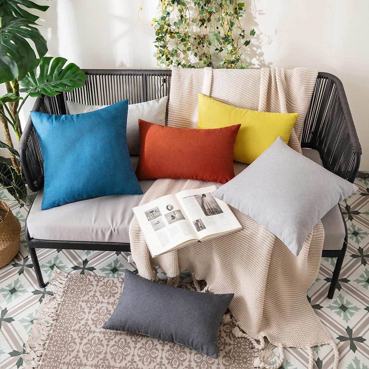 MIULEE waterproof pillow cover in burnt orange, protects cushions from moisture.