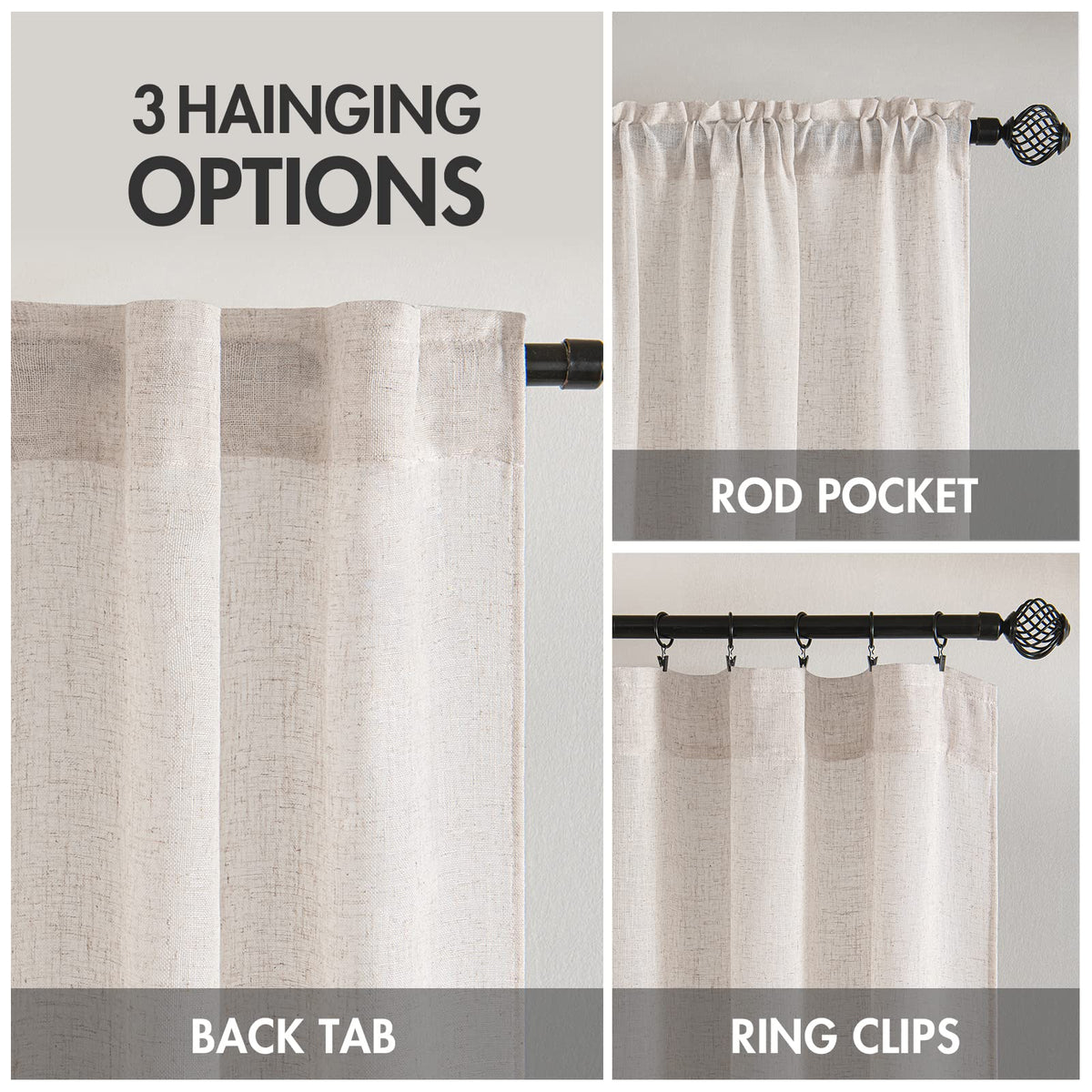 MIULEE white linen curtains back-tab design for a clean, adaptable mount.