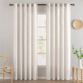 MIULEE white linen curtains rod-pocket hanging detail for easy, versatile installation.