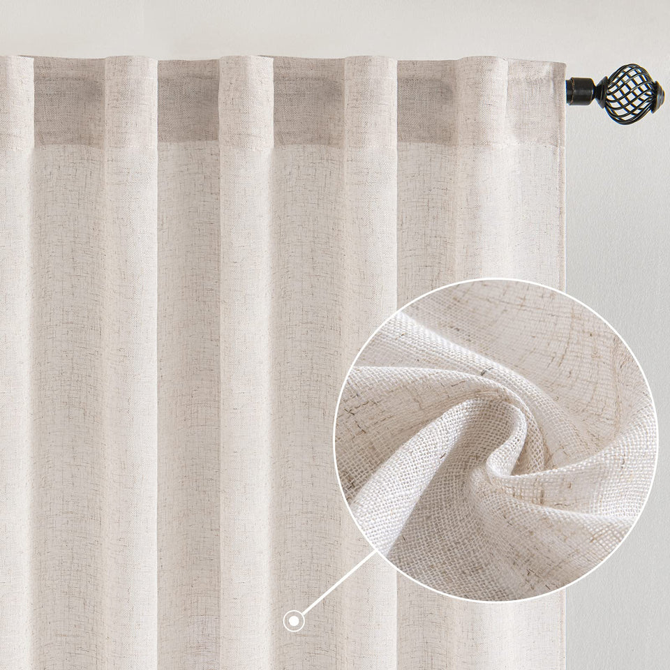 MIULEE white linen curtains texture close-up showing soft weave for a premium living room look.