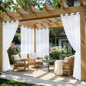 MIULEE white outdoor curtain 4-panel grommet top for patio protection