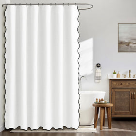 MIULEE white scalloped curtain with black border adds elegant framing and privacy.