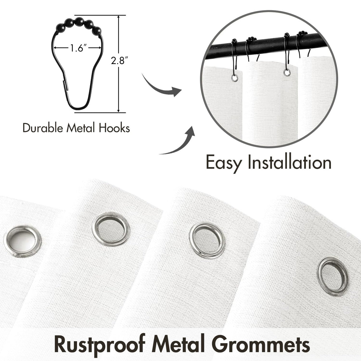 MIULEE curtain includes 12 rust-resistant metal hooks for easy setup.