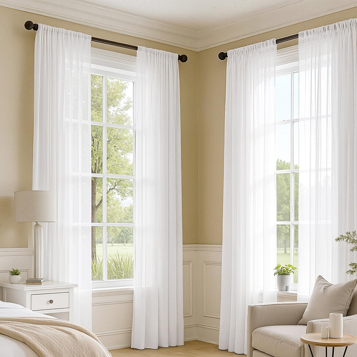 MIULEE White Sheer Curtains rod-pocket installation for easy hanging.