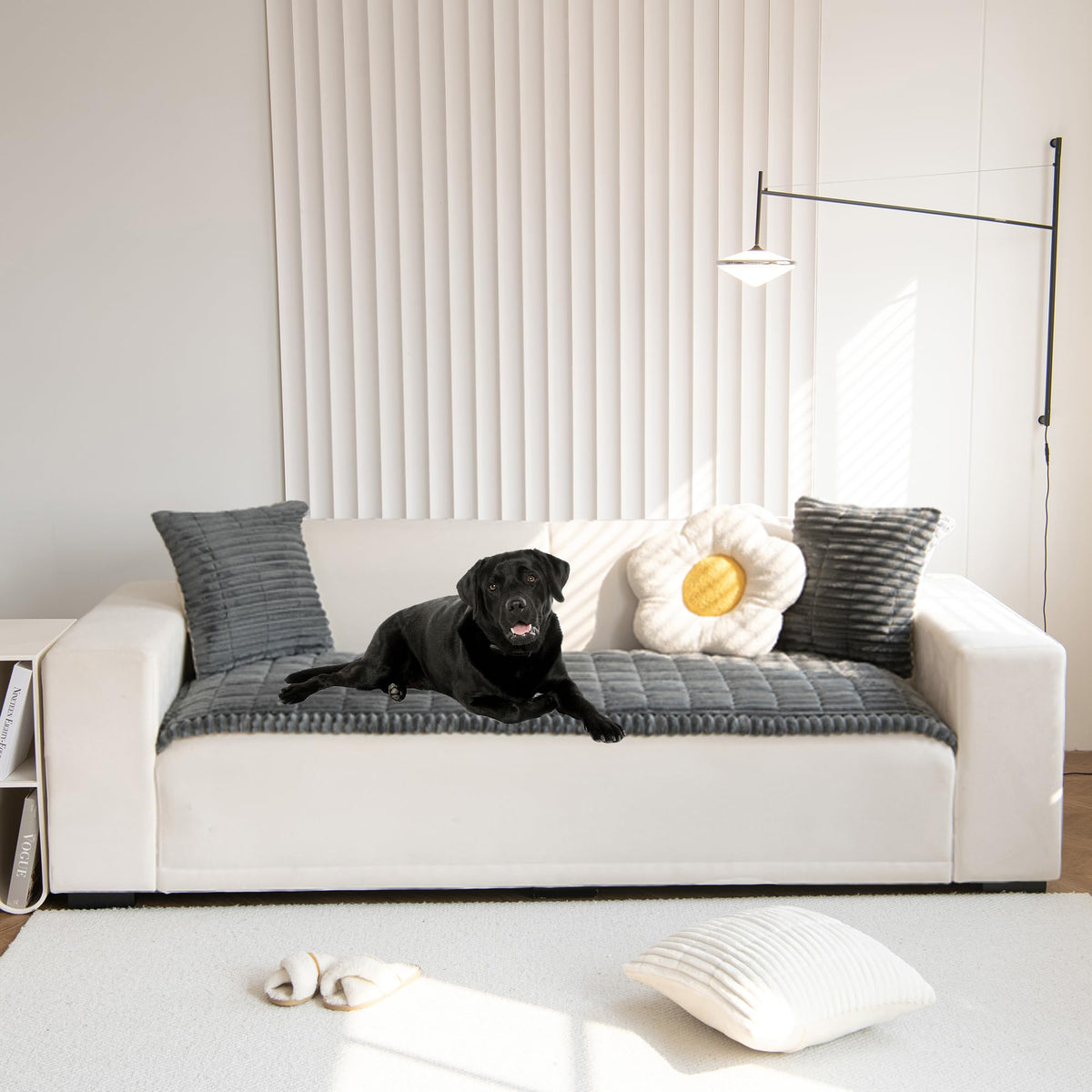 Mivnue dark-grey dog couch cover with non-slip backing prevents sliding on sofas.