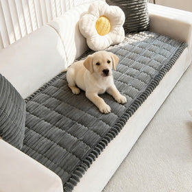 Mivnue pet couch cover in dark grey protects sofa from fur and spills.