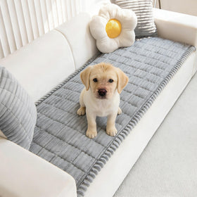 Mivnue pet couch cover in light grey fabric protects furniture from dirt and pet hair.