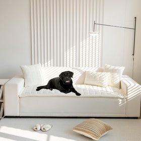 Mivnue couch cover with non-slip backing keeps the sofa in place during playtime.
