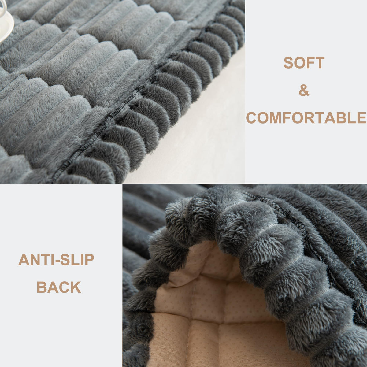 Soft plush fabric closeup shows the cozy texture of the cover.