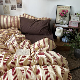 Mixinni retro striped duvet cover queen close-up showing soft cotton for cozy sleep