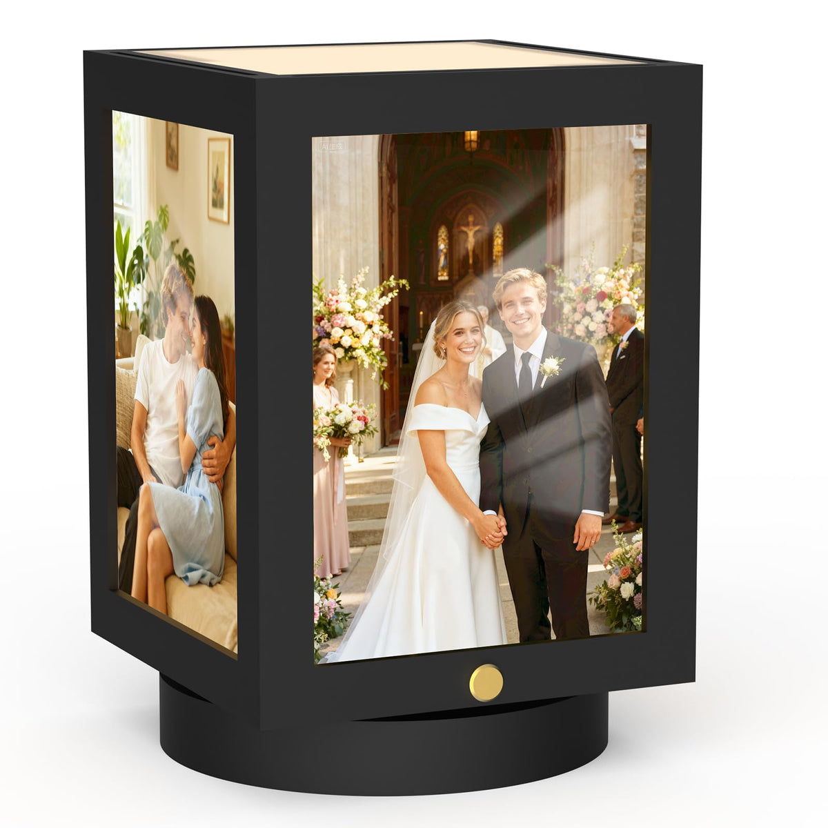 Mixoo wooden black 4x6 picture frame light front view with warm glow.