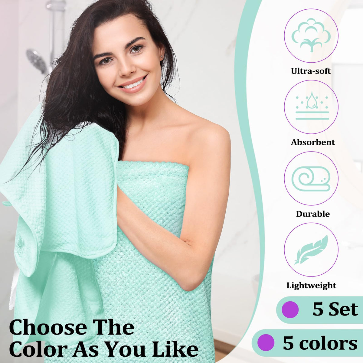 Mixweer green washcloths showcase compact, quick-drying use.
