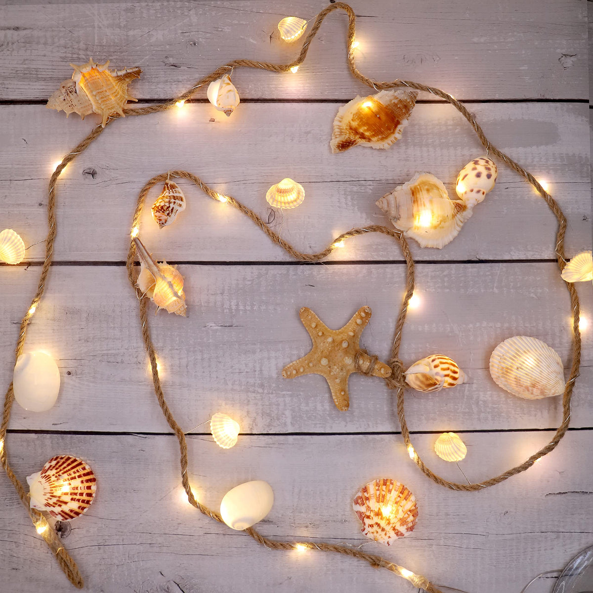 MIYA LIFE seashell garland 7.2ft with LED lights for cozy beach vibes indoors