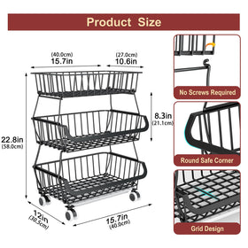 Miyawell wire baskets show a stackable layout for customizable pantry organization.