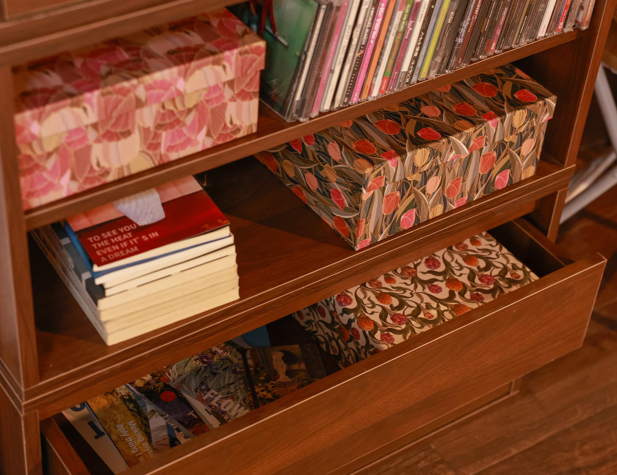 MIZFRUZZY orange flower-pattern box perfect for craft supplies.