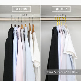 MIZGI swivel gold-hook hangers make sorting effortless.