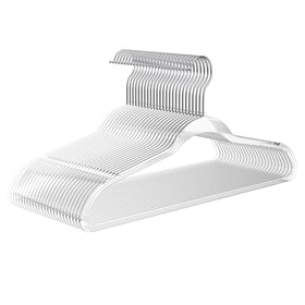 MIZGI 50-pack clear hangers showing space-saving design for organized closets.