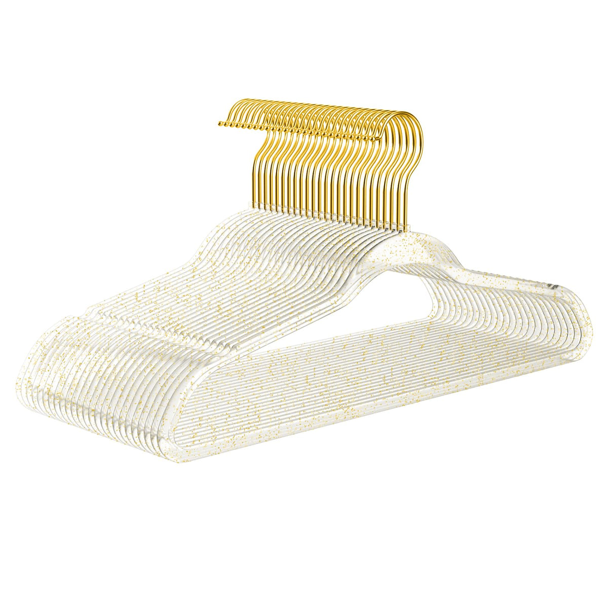 MIZGI clear glitter hangers with gold hooks for space-saving closet organization