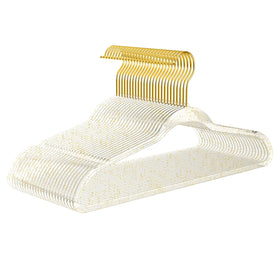 MIZGI clear glitter hangers with gold hooks for space-saving closet organization