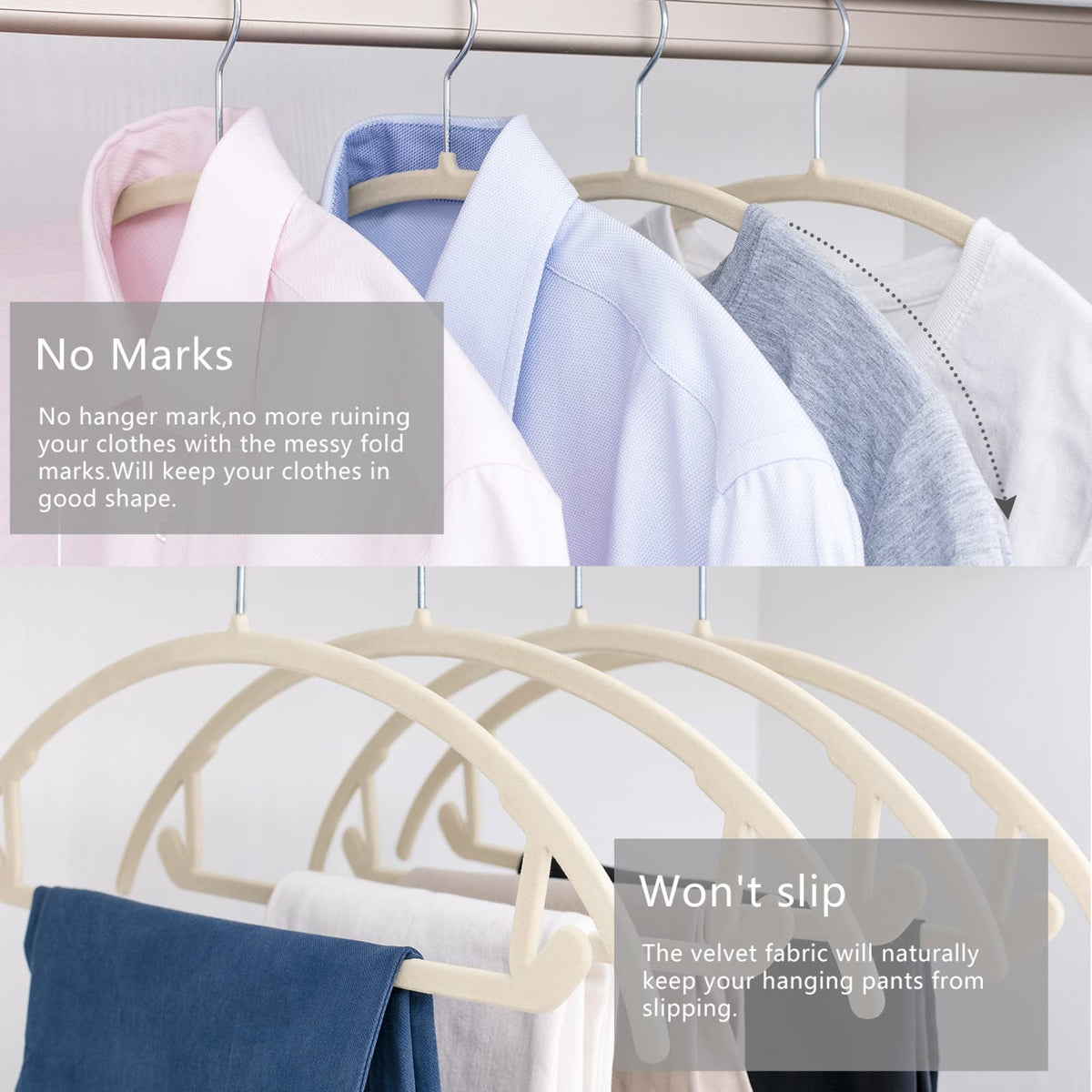 MIZGI contoured shoulder shape supports jackets without shoulder dimples.