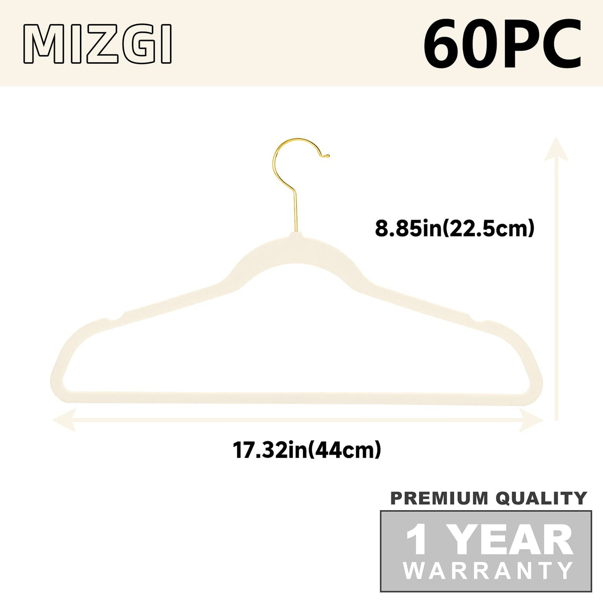 MIZGI ivory flocked finish prevents slipping on delicate fabrics.