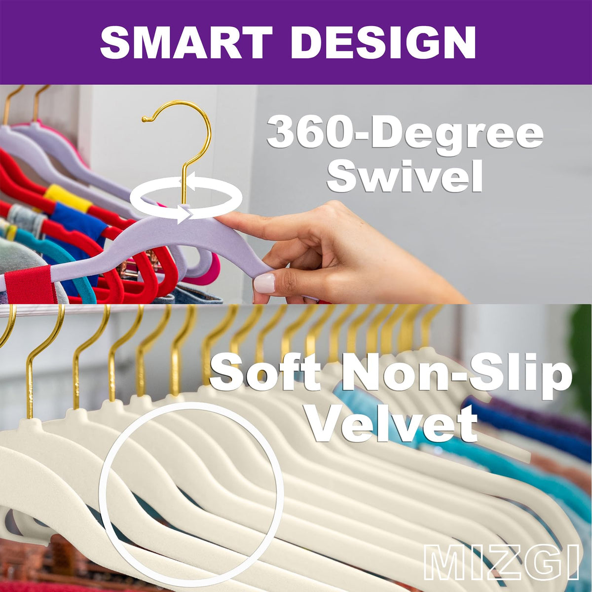 MIZGI Ivory Velvet Hangers non-slip design prevents garment slippage