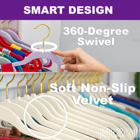 MIZGI Ivory Velvet Hangers non-slip design prevents garment slippage