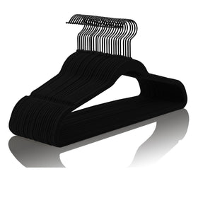 MIZGI velvet hangers stacked for space-saving closet organization