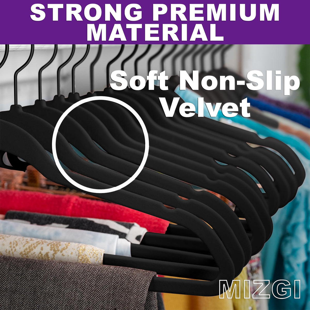 MIZGI velvet hangers with non-slip flocking gripping delicate fabrics securely