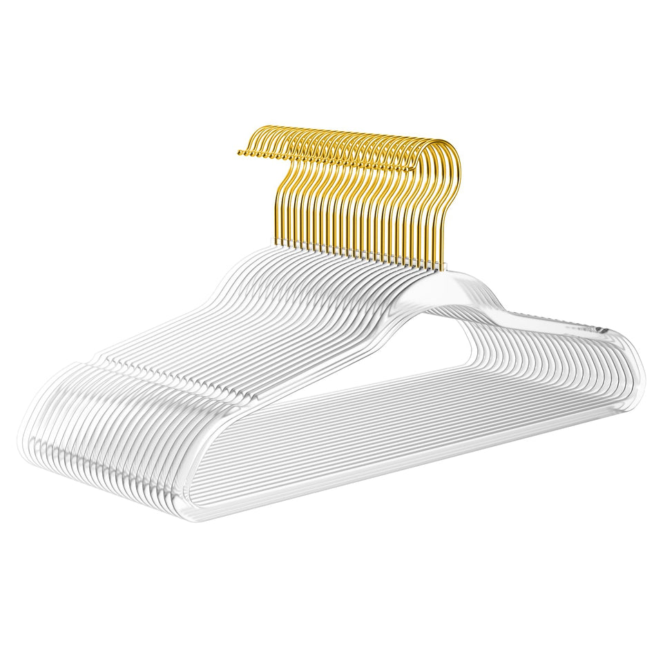 MIZGI premium clear hangers in a 50-pack for organized closet space.