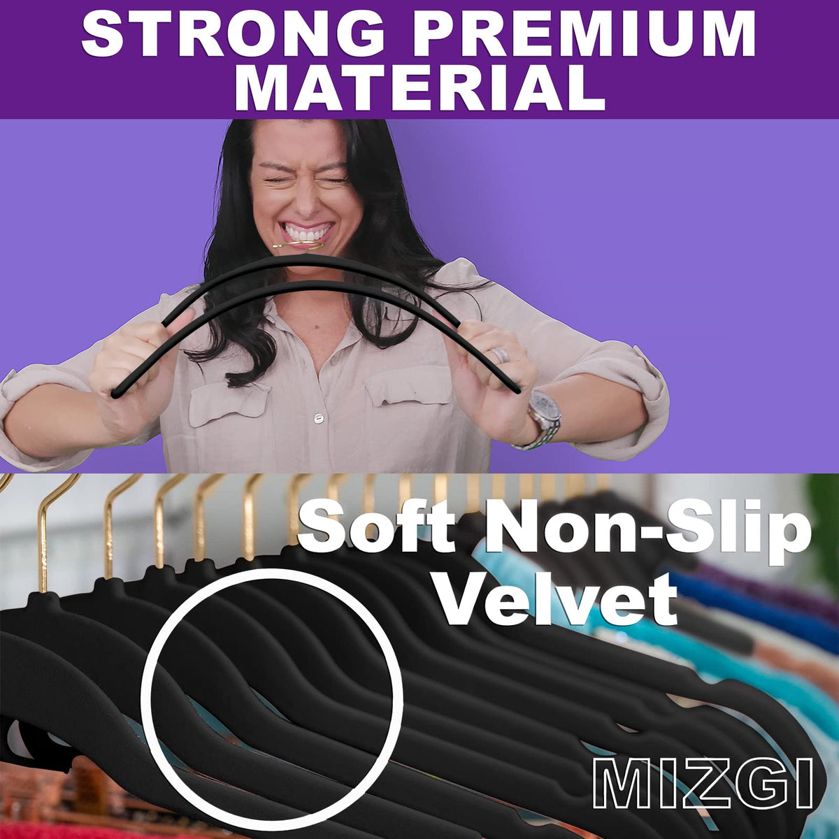 MIZGI velvet hangers non-slip velvet closeup highlights durable flocking and grip.