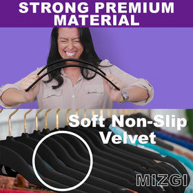 MIZGI velvet hangers non-slip velvet closeup highlights durable flocking and grip.
