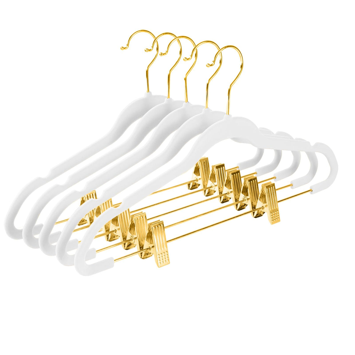 MIZGI Premium Velvet Pants Hanger with adjustable clips holds pants securely.