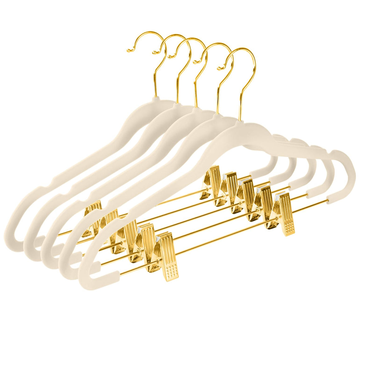 MIZGI premium velvet pant hangers in ivory for organized closets and style