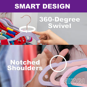 MIZGI 360-degree rose gold hooks simplify sorting garments from any angle.