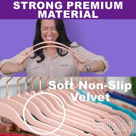 MIZGI Space-saving hangers with a slim design maximize closet capacity.